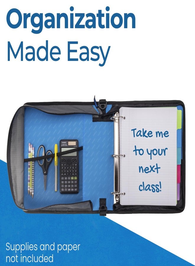 Case it The Universal Zipper Binder - 2 Inch O-Rings - Padded Pocket That Holds up to 13 Inch Laptop/Tablet - Multiple Pockets - 400 Page Capacity - Comes with Shoulder Strap - Denim Blue LT-007 - Image 4
