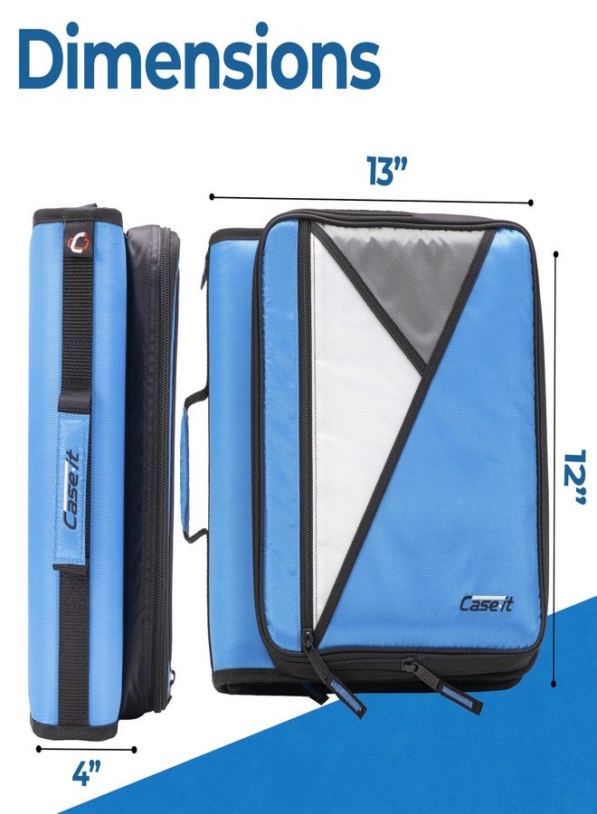 Case it The Universal Zipper Binder - 2 Inch O-Rings - Padded Pocket That Holds up to 13 Inch Laptop/Tablet - Multiple Pockets - 400 Page Capacity - Comes with Shoulder Strap - Denim Blue LT-007 - Image 3
