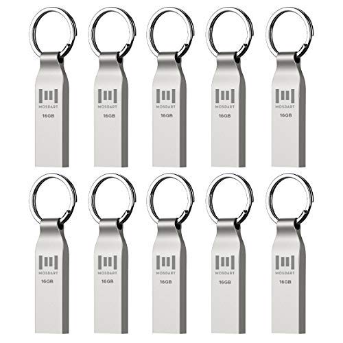 MOSDART Waterproof 16GB USB2.0 Flash Drive, FAT32 Metal Memory Stick with Keychain, for System Back, Data Storage, Silver(Pack of 10) - Image 1