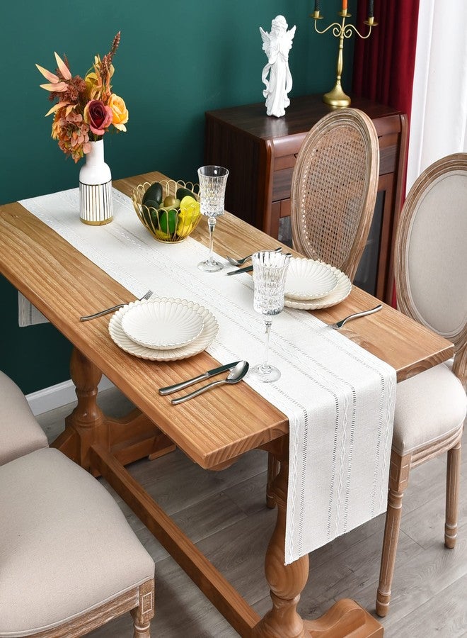 NEWISHER Farmhouse Rustic Table Runner Braided Stripe Table Runners Embroidered Table Decorations for Kitchen Living Room Dining Holiday and Party Ivory 13x72 Inch - Image 2