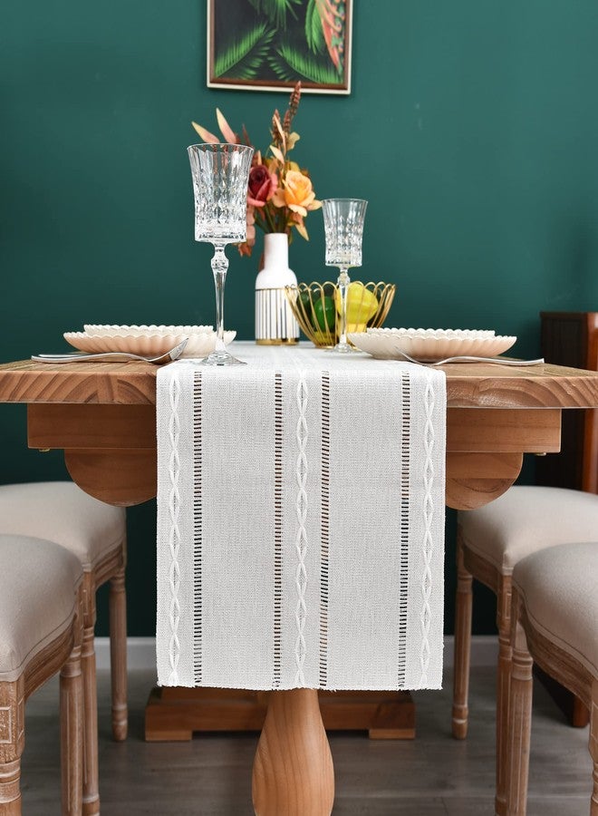 NEWISHER Farmhouse Rustic Table Runner Braided Stripe Table Runners Embroidered Table Decorations for Kitchen Living Room Dining Holiday and Party Ivory 13x72 Inch - Image 3