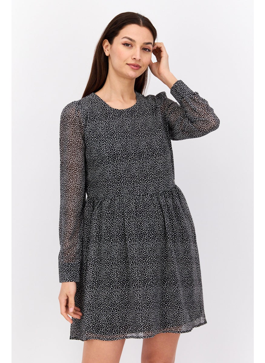 Pepe Jeans Women Allover Print Mini Dress, Black  - Image 1