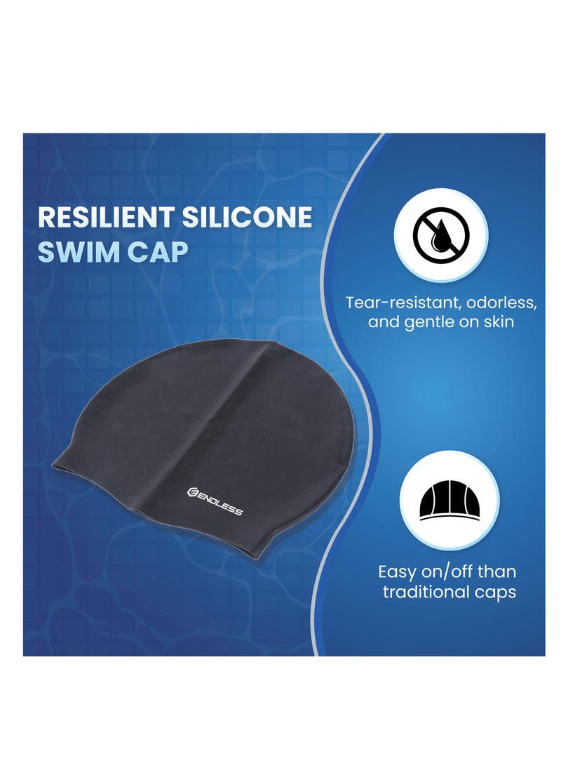 بلا نهاية قبعة سباحة كلاسيكية مريحة من السيليكون EL1019 | المادة : سيليكون | قبعة سباحة مرنة بالكامل مقاومة للماء للشعر الطويل والقصير مع حافة أكثر سمكًا | للبالغين والنساء والرجال - Image 2