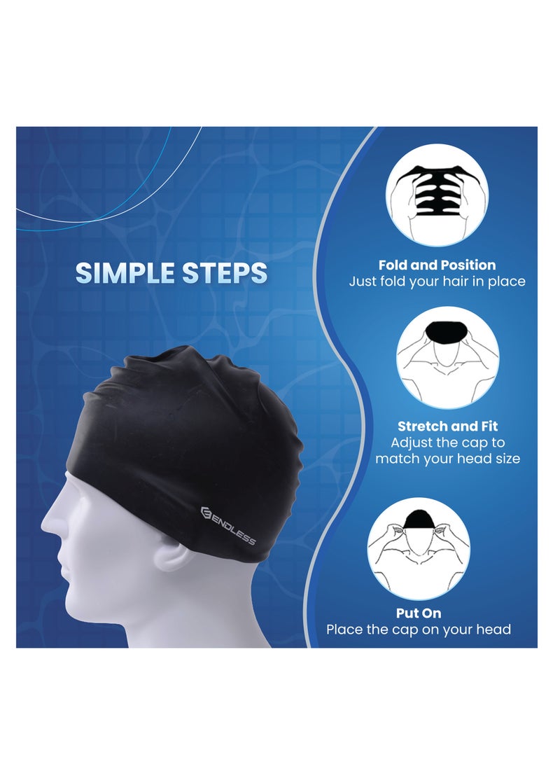 بلا نهاية قبعة سباحة كلاسيكية مريحة من السيليكون EL1019 | المادة : سيليكون | قبعة سباحة مرنة بالكامل مقاومة للماء للشعر الطويل والقصير مع حافة أكثر سمكًا | للبالغين والنساء والرجال - Image 5