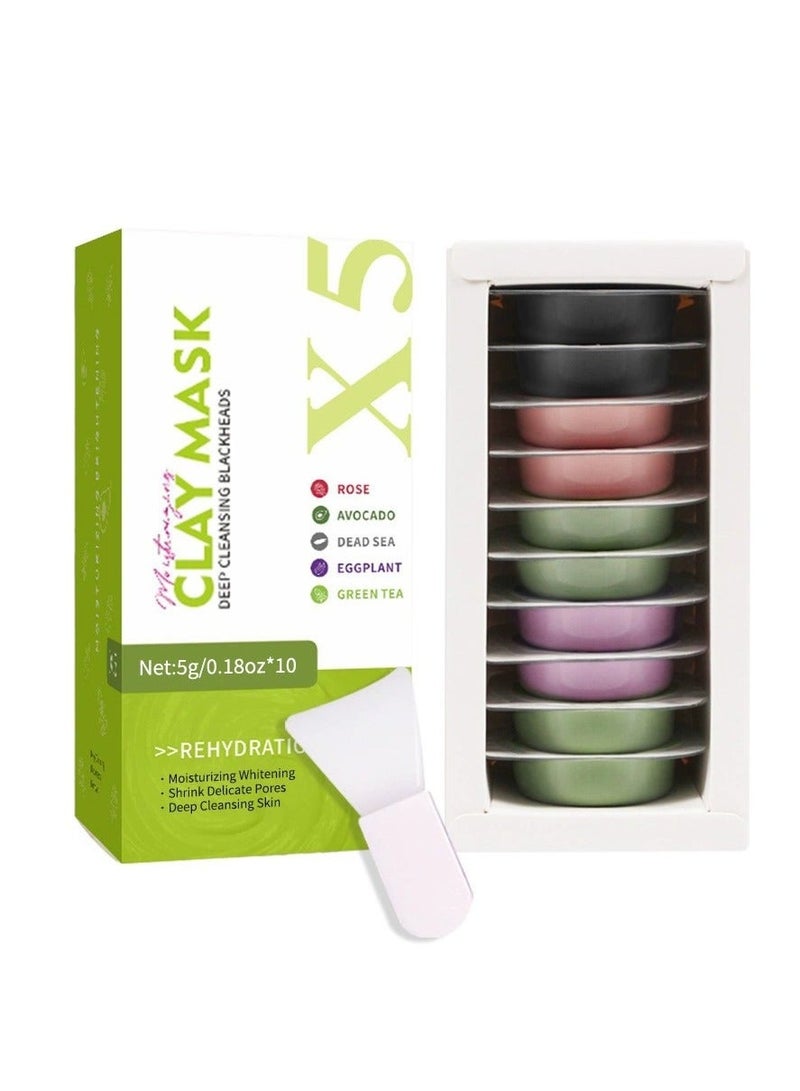 X5 Clay Face Mask - Deep Cleansing & Hydrating with Avocado, Dead Sea Minerals, Rose, Eggplant, & Green Tea Extracts, Ideal for All Skin Types(5g*10) - Image 1