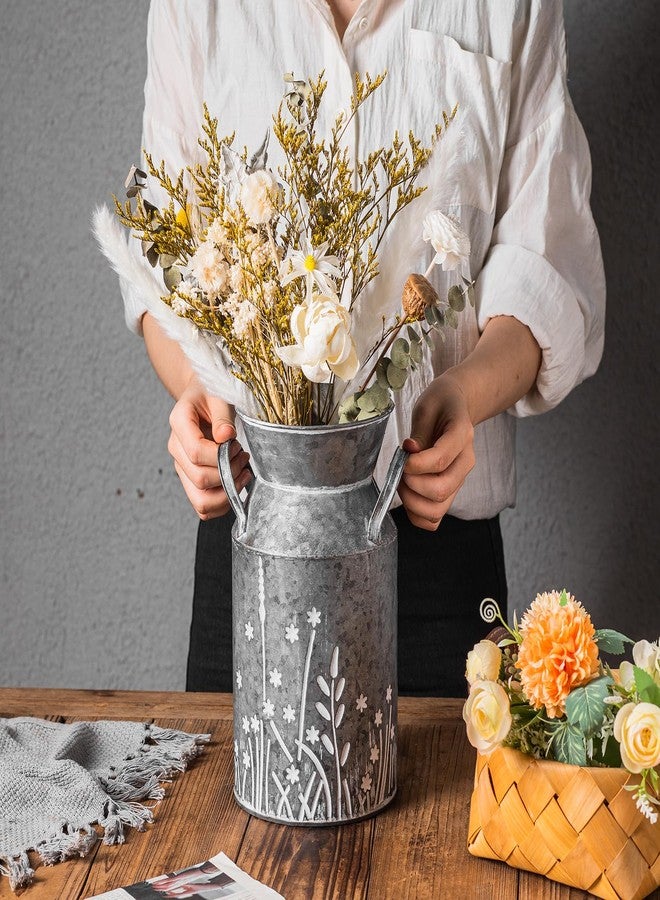 Venalys Vintage Galvanized Metal Milk Can, Farmhouse Rustic Flower Pitcher Vase, Decorative Floral Milk Jug Vase for Home Décor, 10.8’’H - Image 3