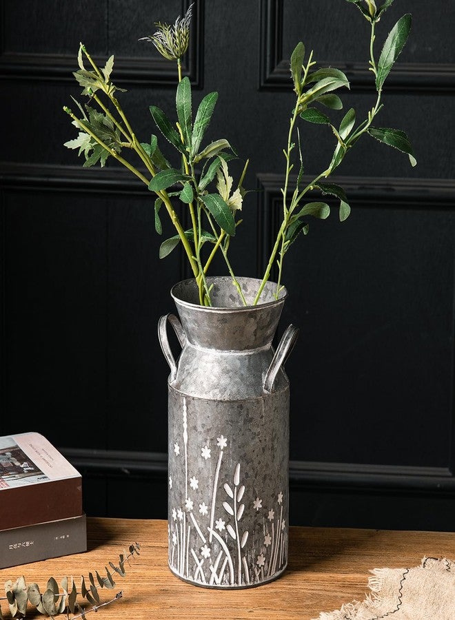 Venalys Vintage Galvanized Metal Milk Can, Farmhouse Rustic Flower Pitcher Vase, Decorative Floral Milk Jug Vase for Home Décor, 10.8’’H - Image 4