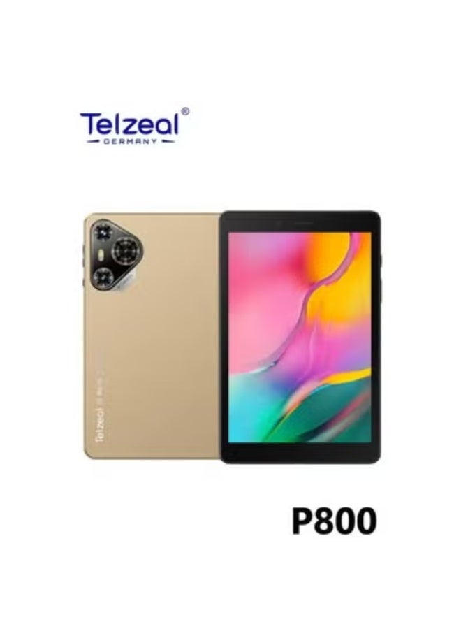 Telzeal P800 Tablet 8 Inch Android 12 | Dual SIM | 6GB RAM | 256GB ROM | 5G WiFi | 5000mAh Battery | HD Display | Wireless Bluetooth Keyboard | Kids & Adults Learning Tablet | Gaming & Office Tablet | Gold Color | Type-C Charging | Portable Lightweight Design - Image 1