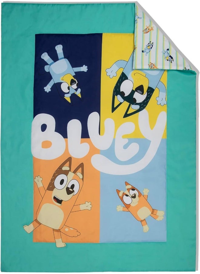BLUEY Bluey 4 Piece Toddler Bedding Set – Includes Comforter, Sheet Set – Fitted + Top Sheet + Reversible Pillowcase for Boys Bed, Blue  - Image 3