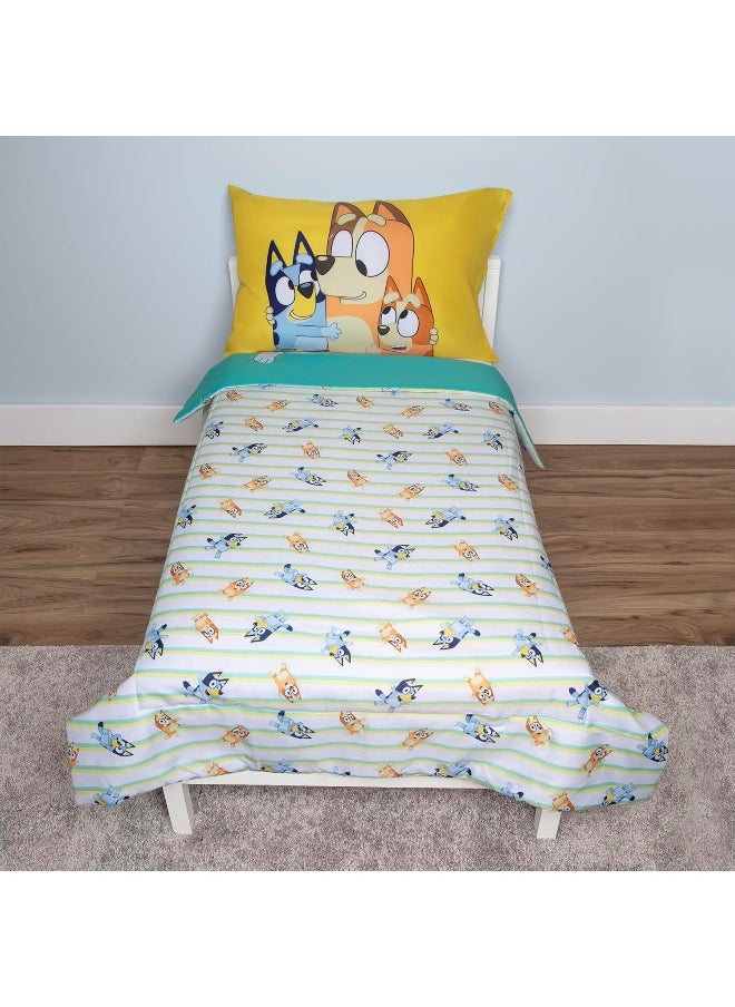BLUEY Bluey 4 Piece Toddler Bedding Set – Includes Comforter, Sheet Set – Fitted + Top Sheet + Reversible Pillowcase for Boys Bed, Blue  - Image 2