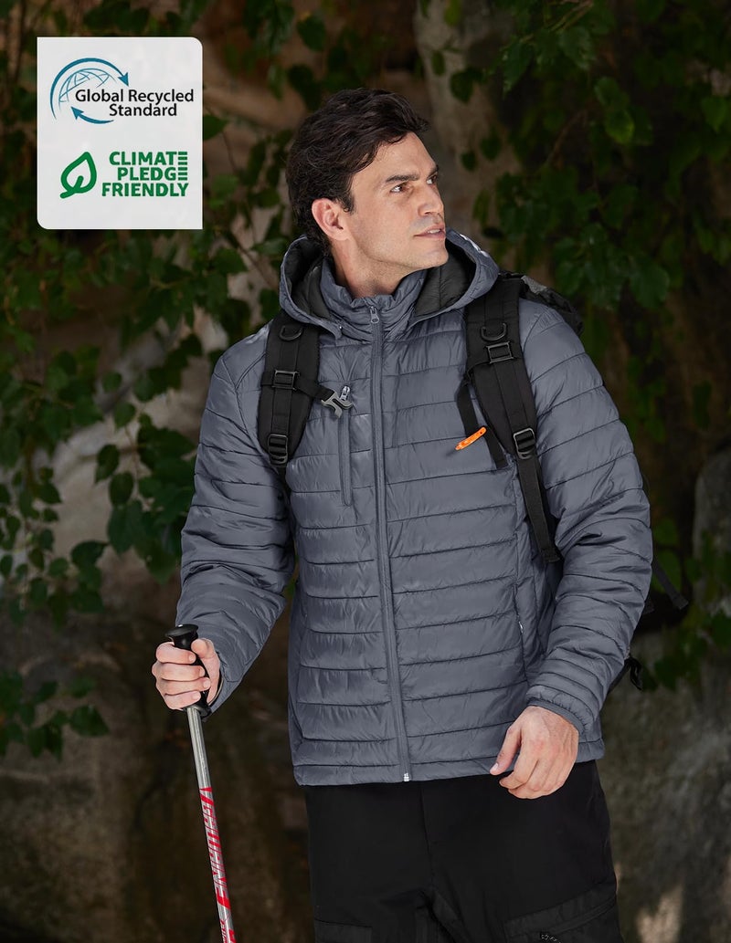 Fit Space Men's Puffer Jacket Down Synthesis Lightweight Hiking Jacket Winter Warm Coat Quilted Water Resistant Packable (Grey, X-Large) - Image 2
