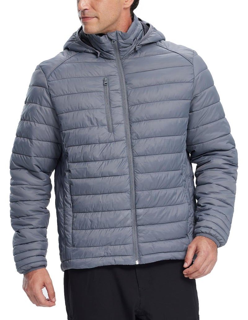 Fit Space Men's Puffer Jacket Down Synthesis Lightweight Hiking Jacket Winter Warm Coat Quilted Water Resistant Packable (Grey, X-Large) - Image 1