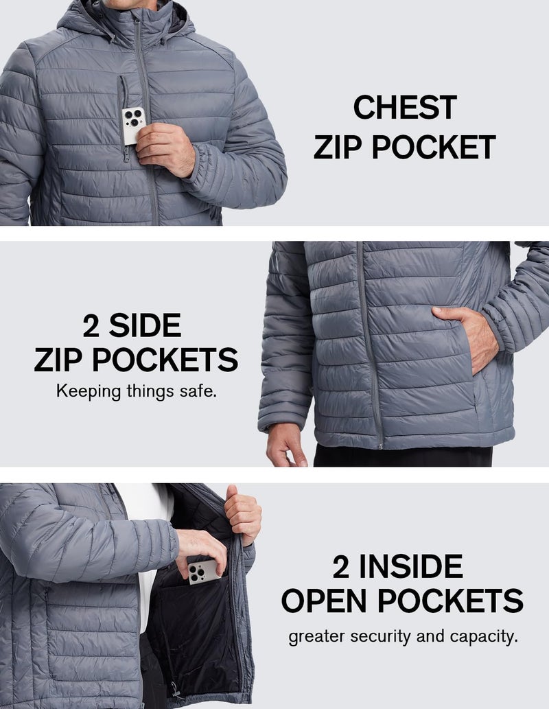 Fit Space Men's Puffer Jacket Down Synthesis Lightweight Hiking Jacket Winter Warm Coat Quilted Water Resistant Packable (Grey, X-Large) - Image 5