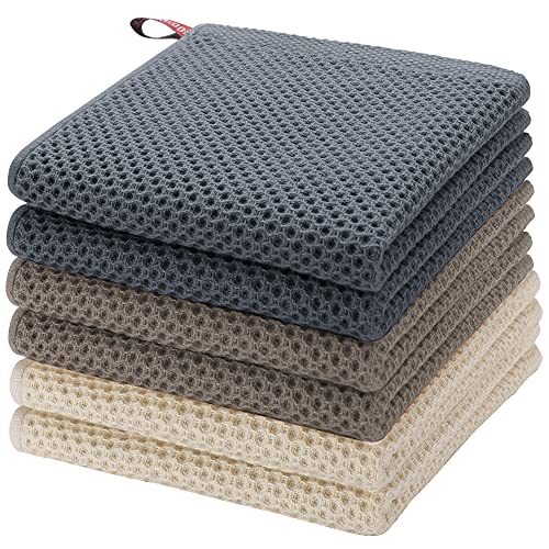 PiccoCasa 100% Cotton Dish Cloths Rags - Waffle Weave Kitchen Towels for Washing Dishes - Soft Absorbent Dish Towels for Kitchen Drying - 6 Pack -13 x 13 Inch - Mixed Color - Image 1