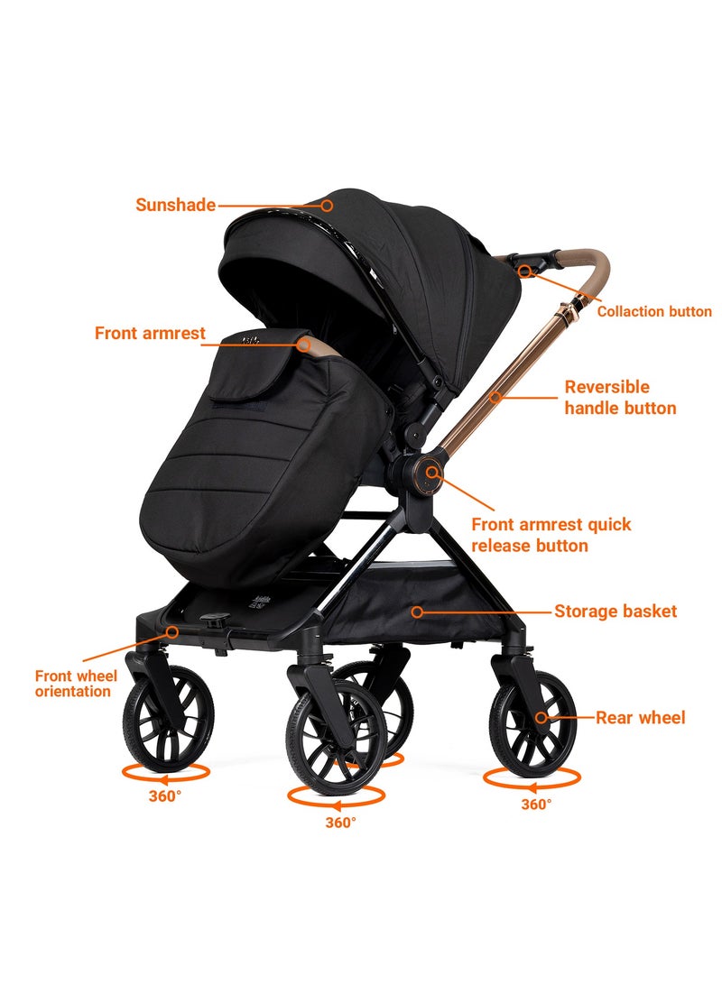 Kidilo Luxury Baby Stroller â€“ Foldable, Lightweight & Travel-Friendly Stroller with Golden Frame for Stylish Moms | Easy to Use, Compact Design, Smooth Ride, Adjustable Seat, and Large Storage Basket â€“ Perfect for Everyday Adventures - Image 2