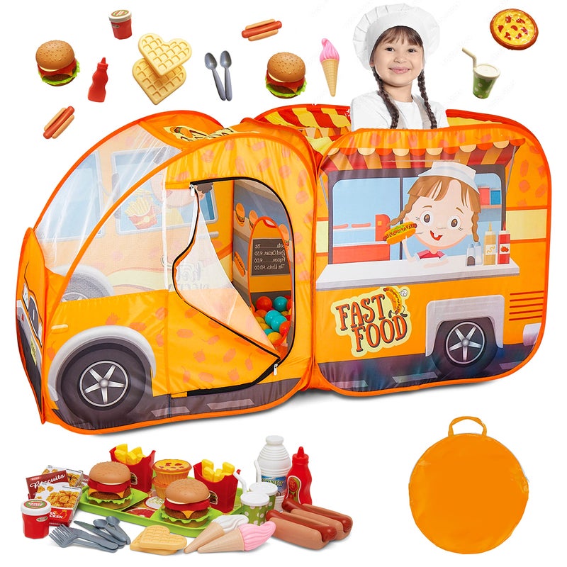 Kiddzery Food Truck Play Tent  54 Pc Food Set Pop Up Playhouse  Pretend Play Toys for Toddlers  Ball Pit Playset  Indoor  Outdoor Toy Tents for Kids  Trucks for Boys  Girls - Image 2