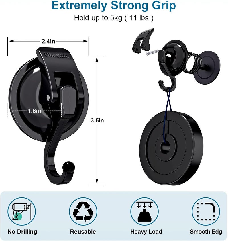 iRomic Heavy Duty Vacuum Suction Cup Hooks (4Pack),Black - Image 3