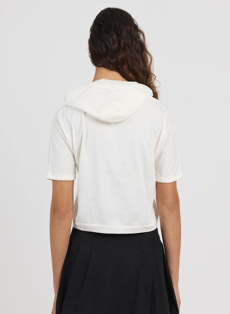 PINACOLADA Women's Cream White Game Changer Hooded Top For Casual Wear | Hooded Neck | Short Sleeve | Pull On Closure | Top Designed With Comfortable Fit For Woman & Girls