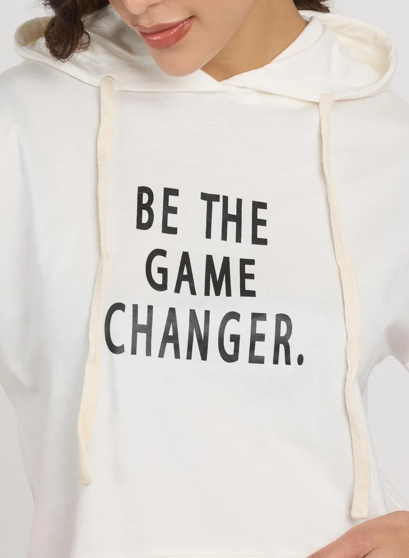 PINACOLADA Women's Cream White Game Changer Hooded Top For Casual Wear | Hooded Neck | Short Sleeve | Pull On Closure | Top Designed With Comfortable Fit For Woman & Girls