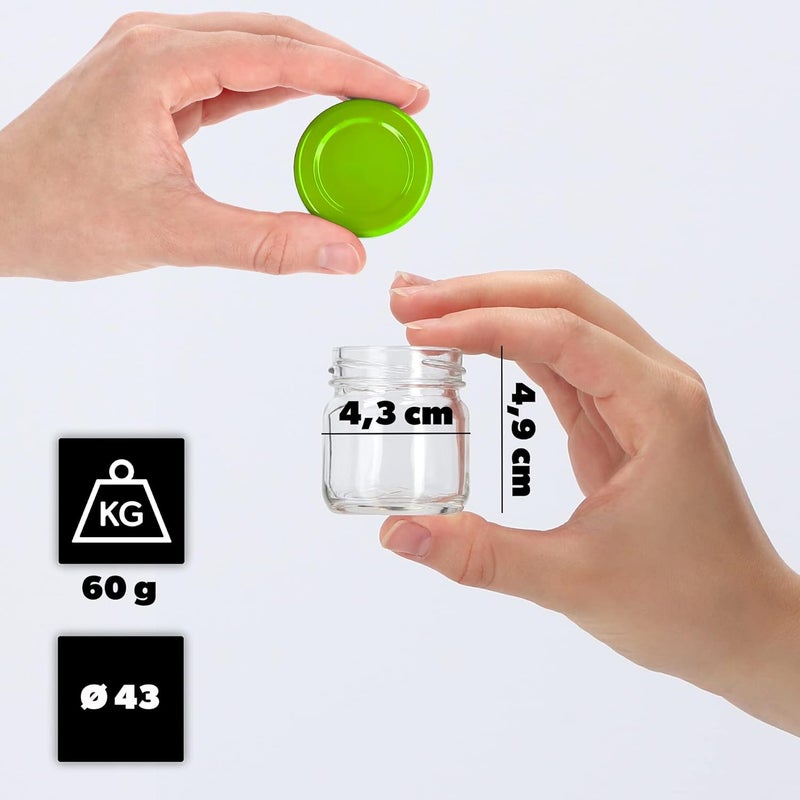KADAX Set of 10 Mini Preserving Jars, 40 ml with TO43 Screw Lid, Green, Spice Jars, Tasting Jars & Jam Jars, Airtight & Dishwasher Safe - Image 2