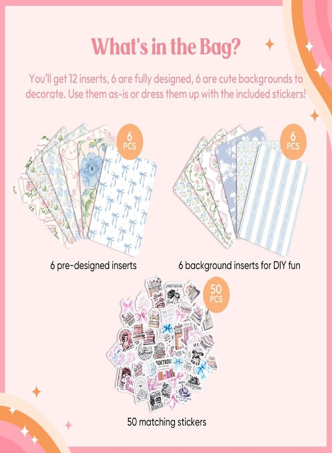 Kaciola 12PCS Inserts Cardstock Paper for Kindle, and 50PCS Scrapbook Stickers for Clear Case, 6.9"x4.8" Flower Theme E-reader Back Cover Insert Decorating Accessories for Booklover Readers Gifts - Image 3