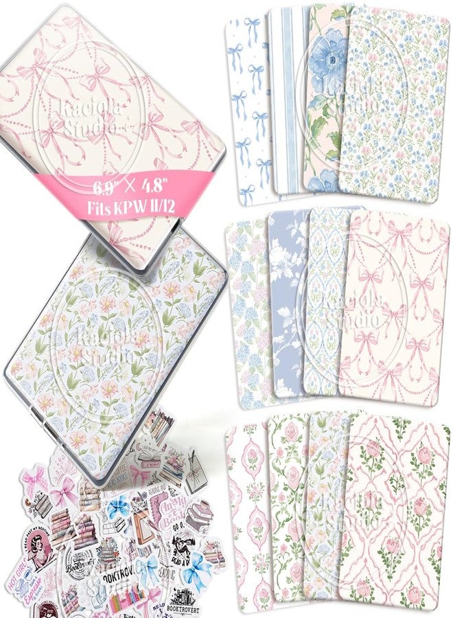 Kaciola 12PCS Inserts Cardstock Paper for Kindle, and 50PCS Scrapbook Stickers for Clear Case, 6.9"x4.8" Flower Theme E-reader Back Cover Insert Decorating Accessories for Booklover Readers Gifts - Image 1