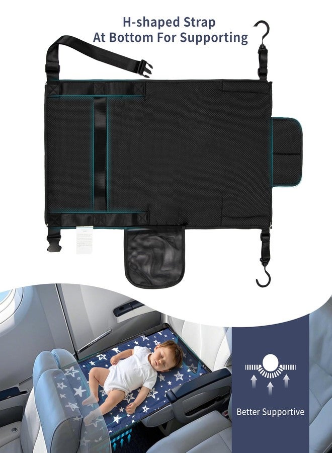 Tinlyfinly Toddler Airplane Bed, Soft Airplane Seat Extender for Kids, Baby Flight Portable Hammock Bed with Fasten Hook and Insert, Airplane Travel Essentials Kids, Anti-Slip - Plain, Dark Blue - Image 2