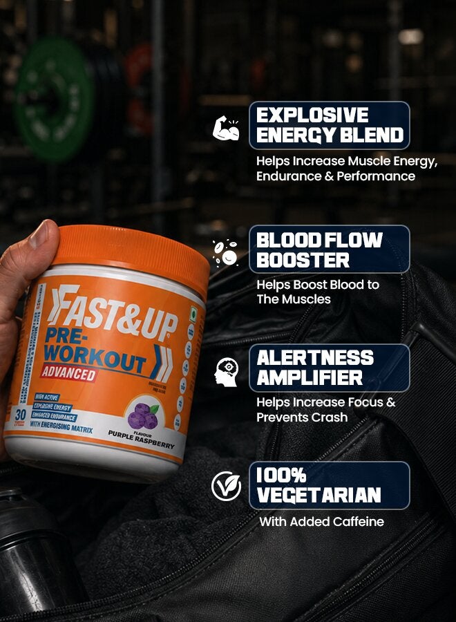 FAST&UP Pre Workout to Support Energy, Focus & Performance 30 servings Purple Raspberry flavour - Image 2