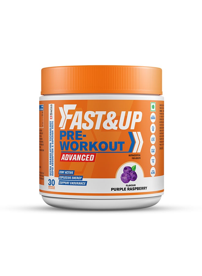 FAST&UP Pre Workout to Support Energy, Focus & Performance 30 servings Purple Raspberry flavour - Image 1