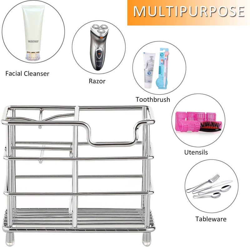 Tagve Stainless Steel Bathroom Toothbrush Holder Stand Sturdy Storage with Multi-Functional 5 Slots (Small, Silver) - Image 4
