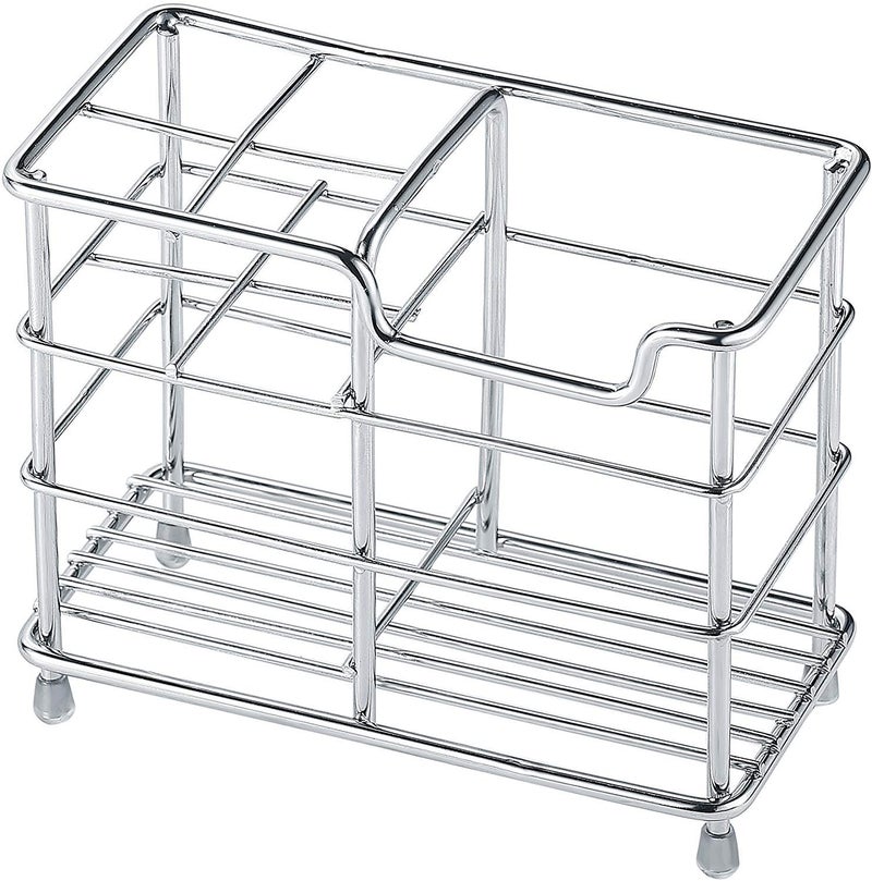 Tagve Stainless Steel Bathroom Toothbrush Holder Stand Sturdy Storage with Multi-Functional 5 Slots (Small, Silver) - Image 3