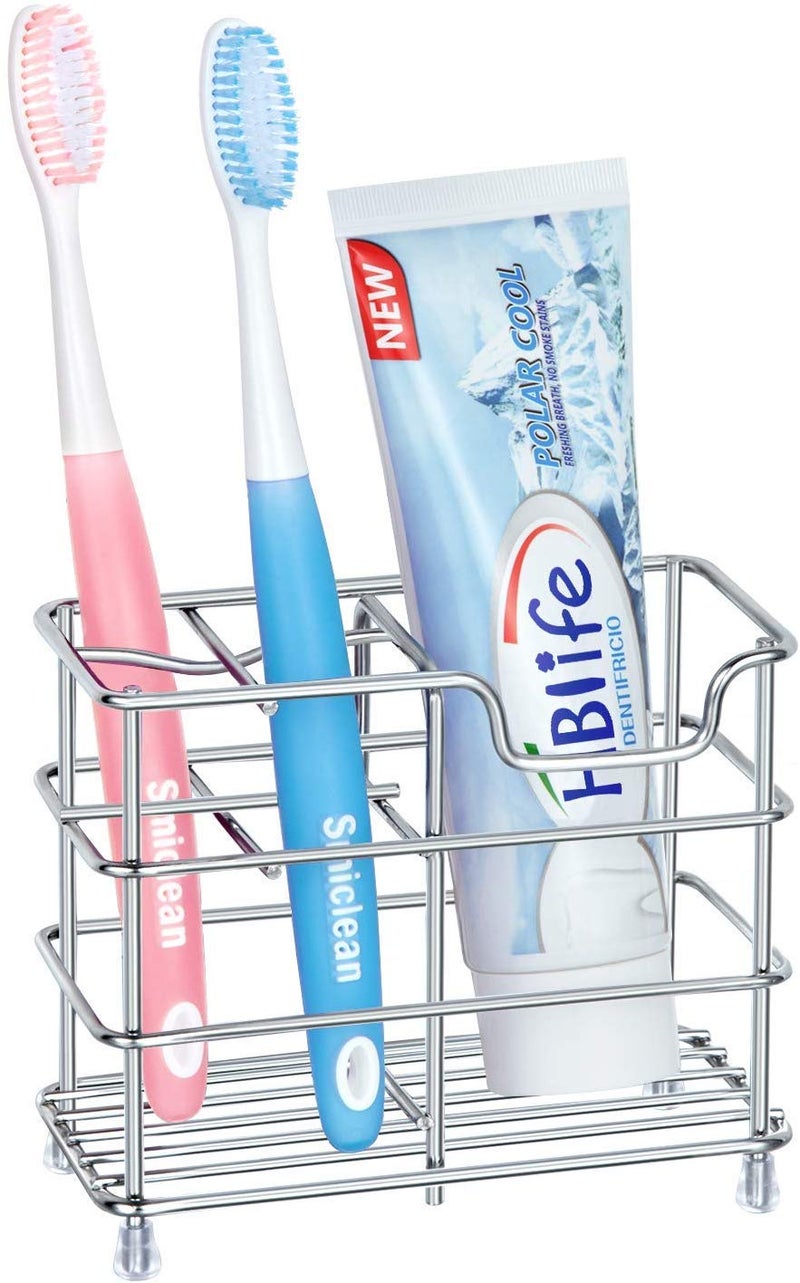 Tagve Stainless Steel Bathroom Toothbrush Holder Stand Sturdy Storage with Multi-Functional 5 Slots (Small, Silver) - Image 1