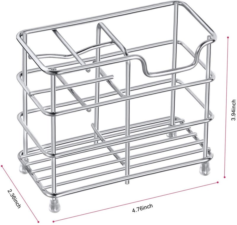 Tagve Stainless Steel Bathroom Toothbrush Holder Stand Sturdy Storage with Multi-Functional 5 Slots (Small, Silver) - Image 5