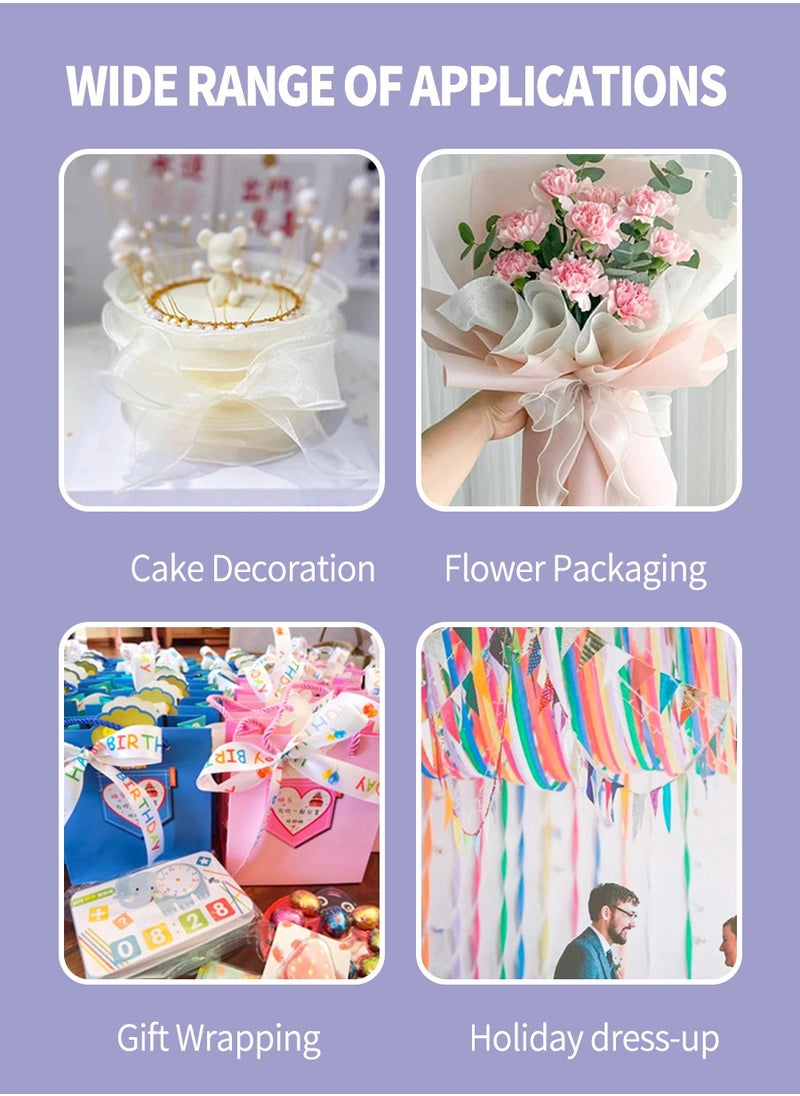 Beirui 4 rolls of illusion sash, DIY cake chiffon ribbon, wedding flower bow decoration, suitable for birthday, wedding, holiday, party, gift packaging, etc. (9 meters per roll)  - Image 5