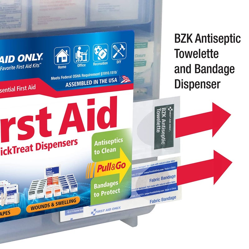 First Aid Only 91268 موزع QuickTreat مجموعة الإسعافات الأولية الطارئة للمنزل والعمل والسفر 352 قطعة - Image 4