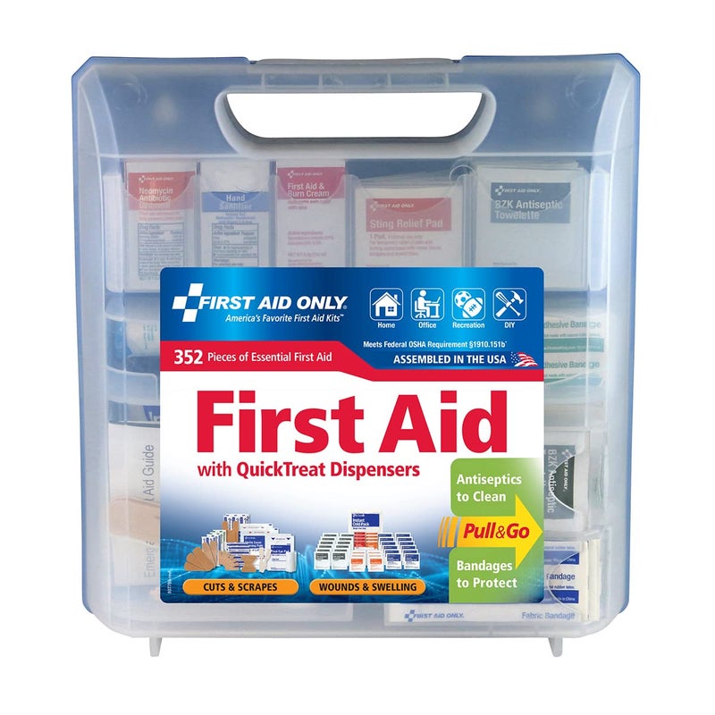 First Aid Only 91268 موزع QuickTreat مجموعة الإسعافات الأولية الطارئة للمنزل والعمل والسفر 352 قطعة - Image 1