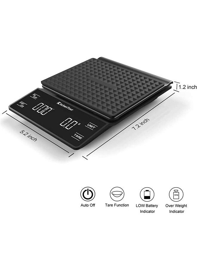 Arabest Digital Coffee Scale, Timing Electronic Coffee Scale, High-Precision Drip Type Espresso Scale, Lcd Backlight Display, Can Be Used for Baking/Cooking/Coffee/Weight Loss (3kg/0.1g)  - Image 2