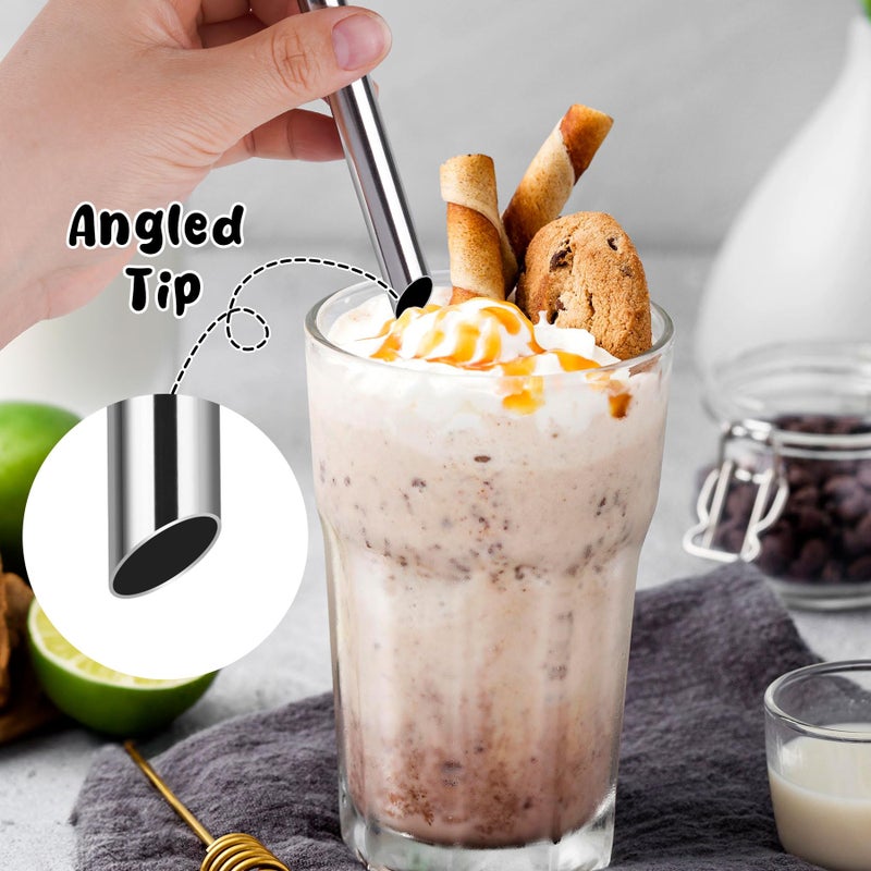 NiHome 4-Pack Stainless Steel Smoothie/Milkshake Straws, 0.5'' Extra Wide Reusable Metal Straw, Extra Long Straight & Bent Drinking Straws for Boba, Thick Beverages, Cold Drinks, 1 Brush (Silver) - Image 3