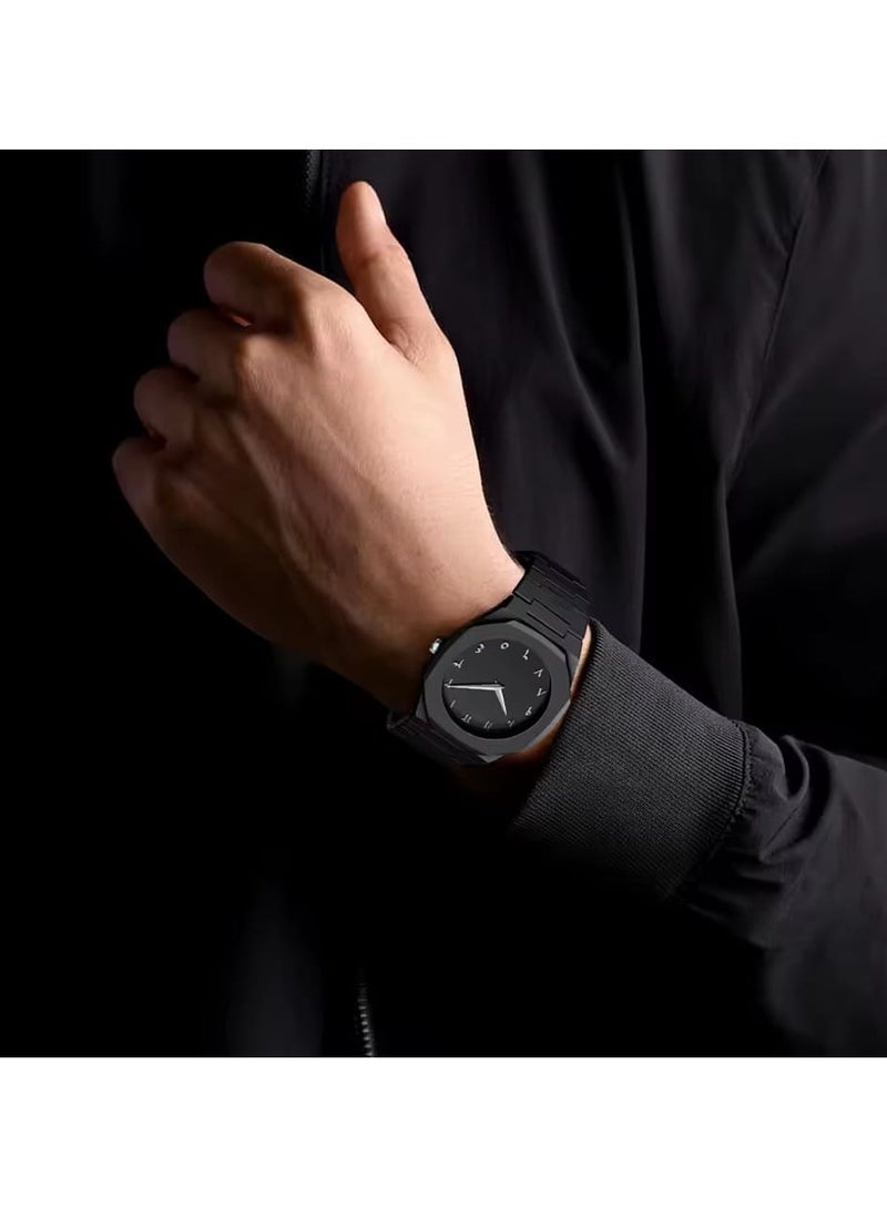Arabic Numeral Wristwatch, Black Matte Stainless Band, Analog Watch, Octagonal Case - Image 3