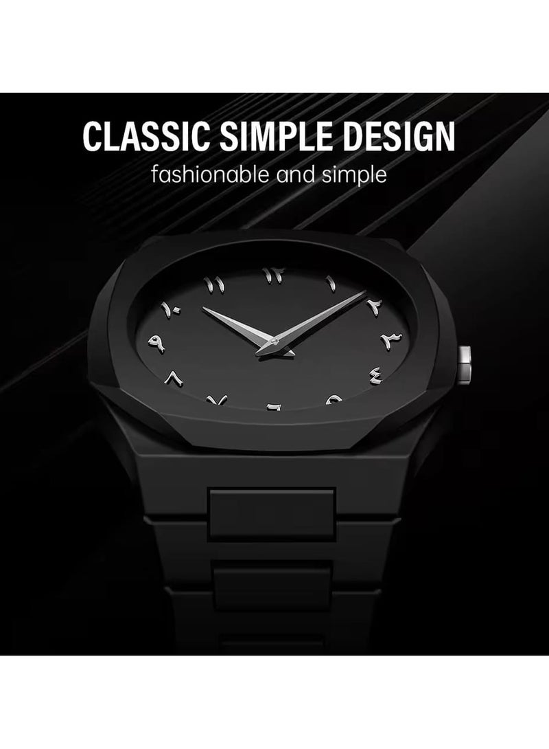 Arabic Numeral Wristwatch, Black Matte Stainless Band, Analog Watch, Octagonal Case - Image 4
