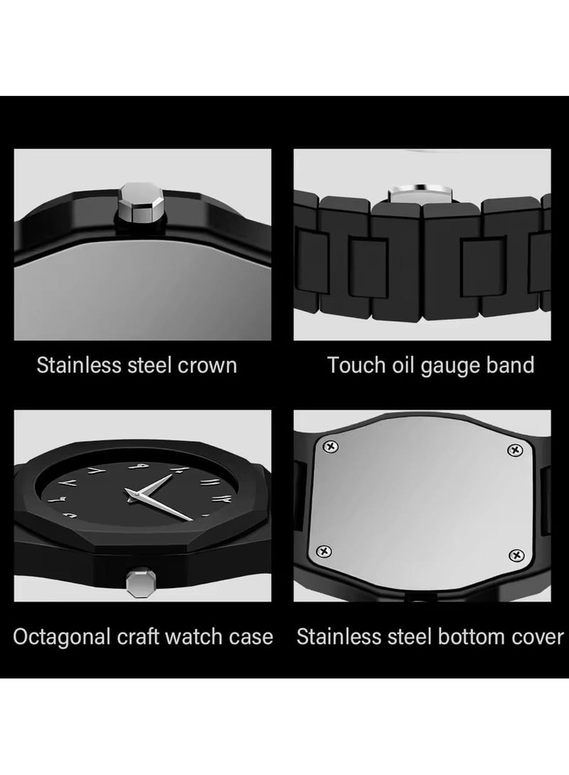 Arabic Numeral Wristwatch, Black Matte Stainless Band, Analog Watch, Octagonal Case - Image 5