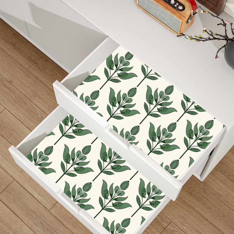 BOKEBEVE Green Leaf Wallpaeprs Beige Stick and Peel Wallpaper Floral Contact Paper Boho Wallpaper for Bedroom Bathroom Drawer Cabinet Modern Removable 17.5 x 393.5In - Image 5