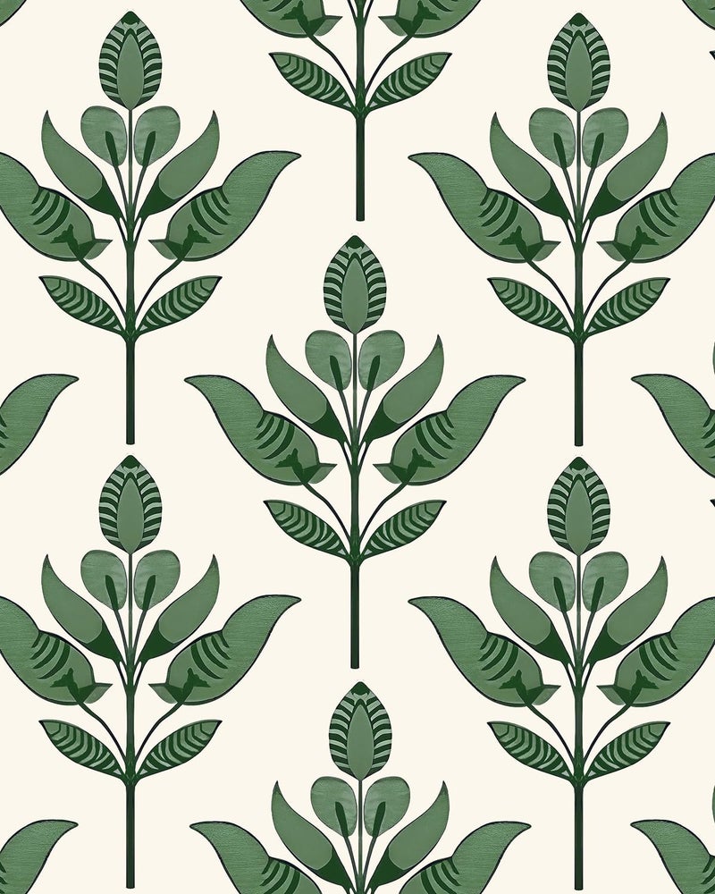 BOKEBEVE Green Leaf Wallpaeprs Beige Stick and Peel Wallpaper Floral Contact Paper Boho Wallpaper for Bedroom Bathroom Drawer Cabinet Modern Removable 17.5 x 393.5In - Image 1