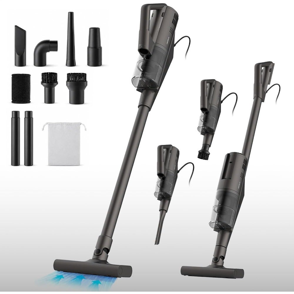Portable handheld vacuum cleaner for car, kitchen, home, office; ABS plastic; black; 18kPa strong suction, 500ml dust bag, HEPA filter, 3-in-1 functionality