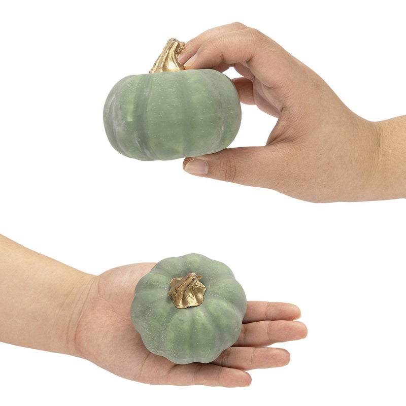 Whaline قرع صناعي من وايلين بكميات كبيرة باللون الأخضر العتيق مزيف من الفوم يشبه القرع الحقيقي لعيد الشكر والهالوين وزينة المنزل والحفلات والمناسبات (12 قطعة) - Image 3