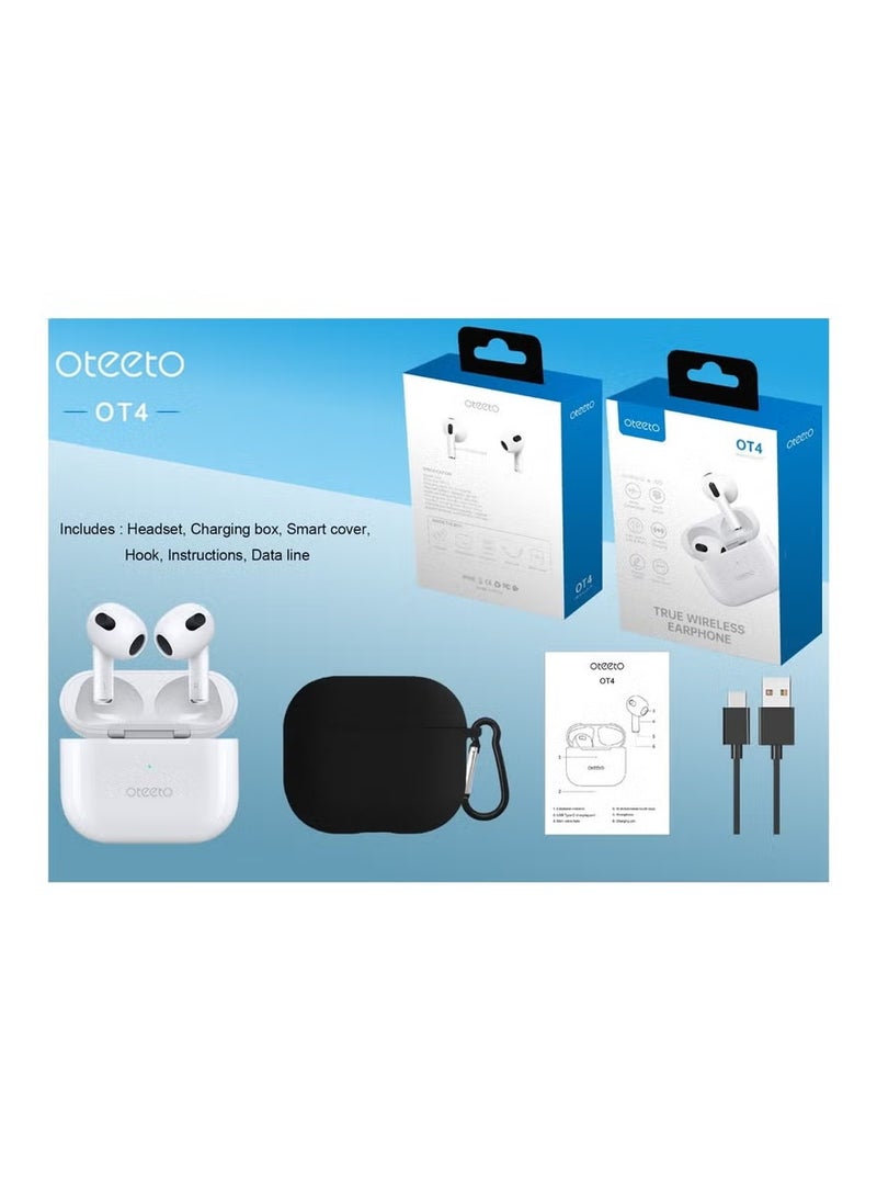 Oteeto OT4 True Wireless Earphones White, Smart Touch Control, High-Quality Sound, Built-In Microphone, Bluetooth Earbuds Compatible with Android Mobiles & Tablets - Image 4