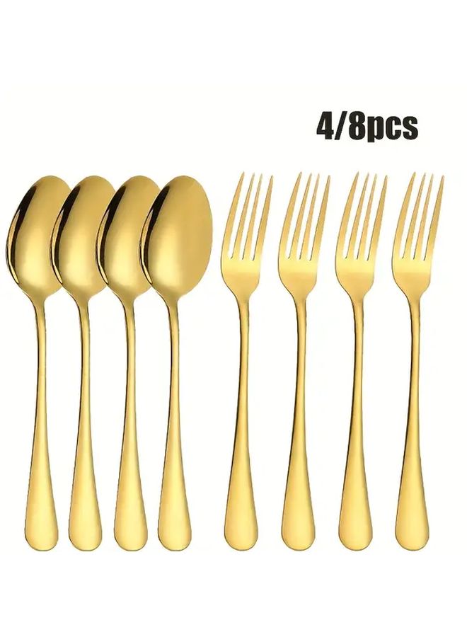 Golden 8 Piece Stainless Steel Fork And Spoon Set Dishwasher Safe - Image 1