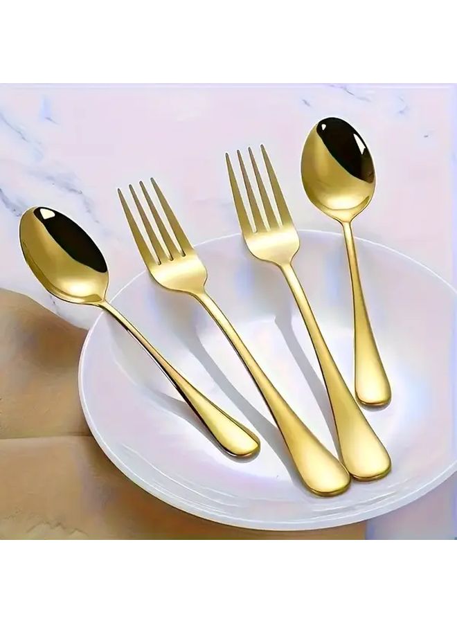 Golden 8 Piece Stainless Steel Fork And Spoon Set Dishwasher Safe - Image 2