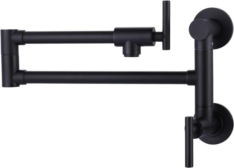 WOWOW Pot Filler Faucet Black: Single Hole Wall Mount Stove Faucet, Brass Pot Filler Two Attachment with Double Joint Swing Arms - Image 1