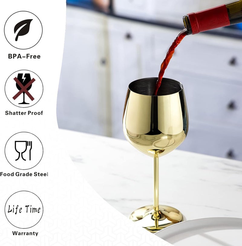 WOTOR Gold Wine Glasses Set of 4, 18oz Unbreakable Gold Goblet, Stainless Steel Wine Glass, Metal Wine Glass for Outdoor, Travel, Camping, Pool, Ideal Gift for Wine Lovers - Image 4